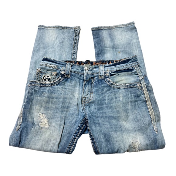 Rock Revival Chester Relaxed Straight Leg Jeans Distressed Size 32 waist - Picture 4 of 16